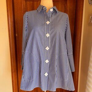 IC by Connie K Blue/White Striped Tunic w/ Pockets, SZ S, EUC